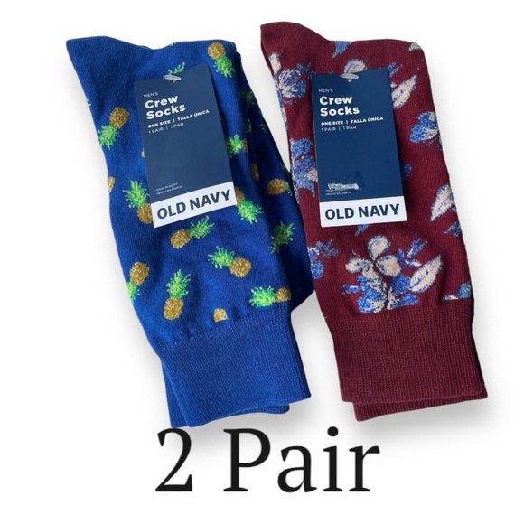 Old Navy Men’s Socks Printed Novelty Crew 2 Pair One Size - Picture 1 of 4